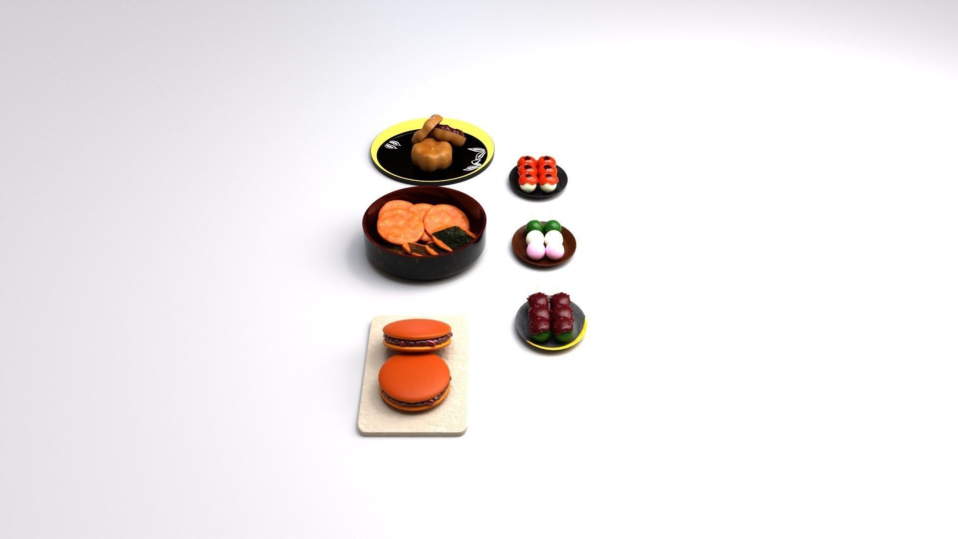 Japanese sweets set 3D model_3