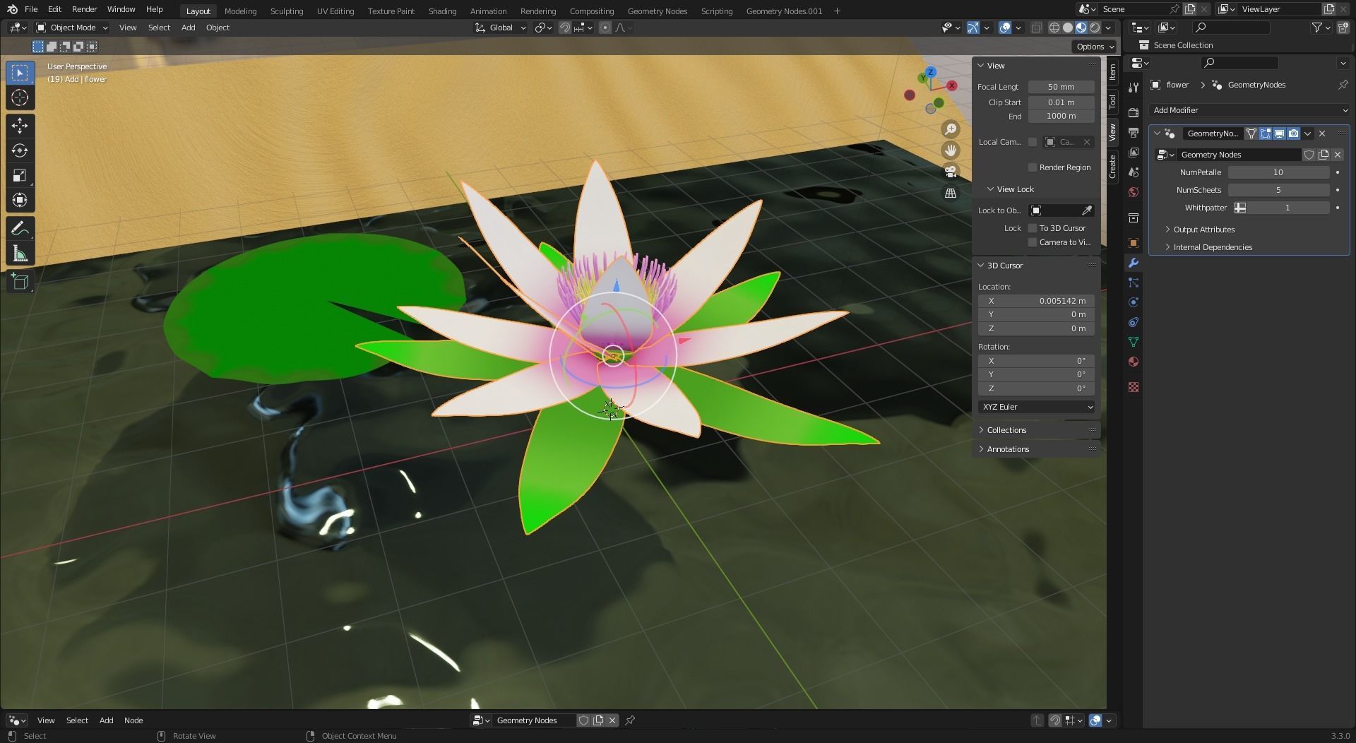 lotus flower   blender - Geometry Nodes Free 3D model_4