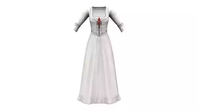 Long Skirt Lace Sleeves Medieval Period Dress Low-poly 3D model