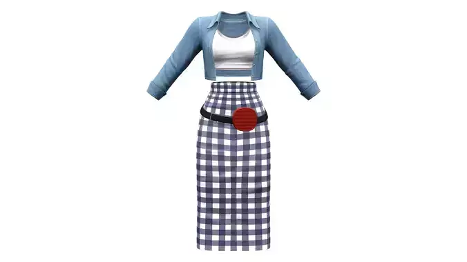 Casual Denim Jacket White Top Skirt Belt Outfit