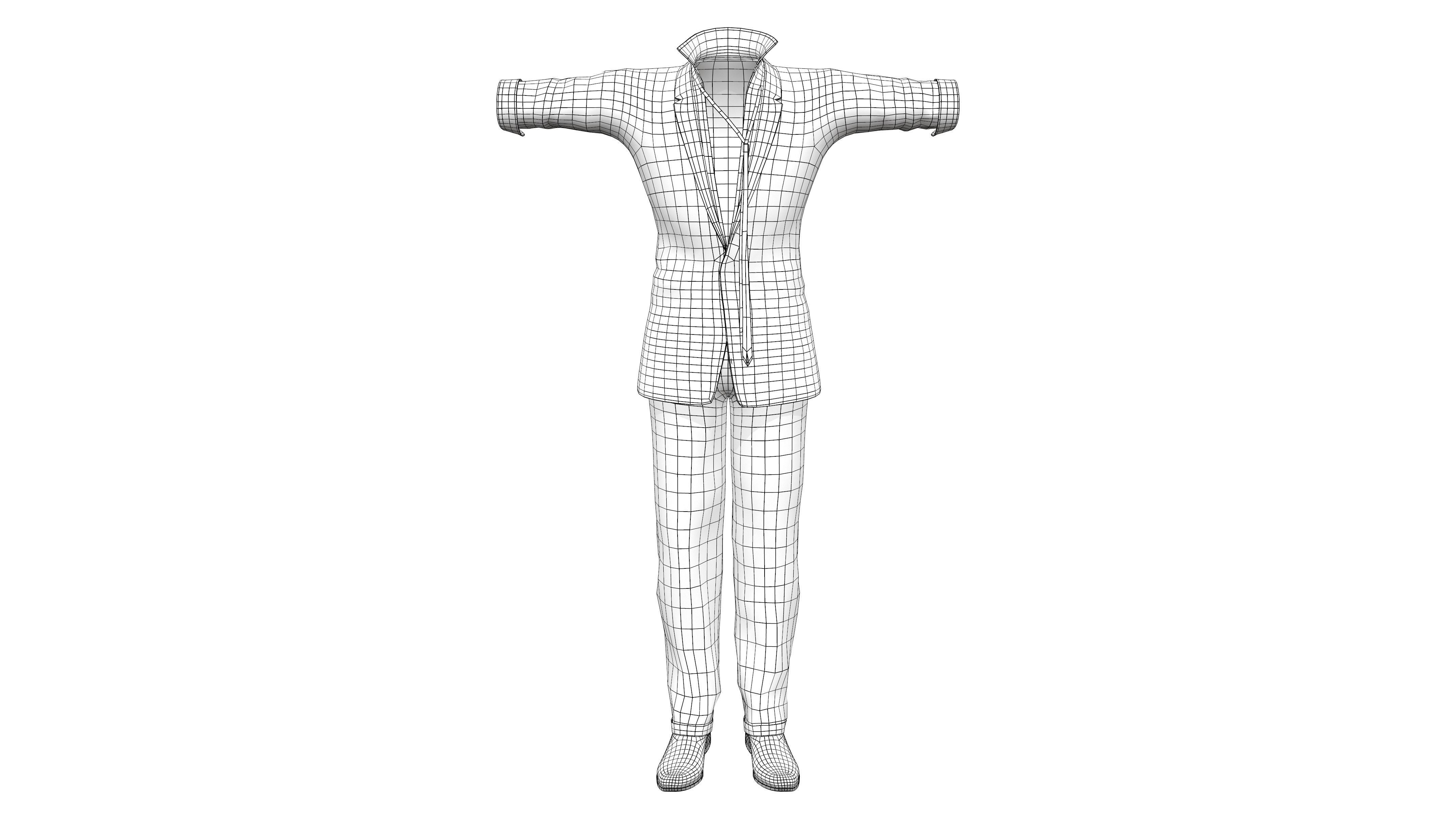 Men Colourful Retro Suit Jacket Pants Shoes Low-poly 3D model_6