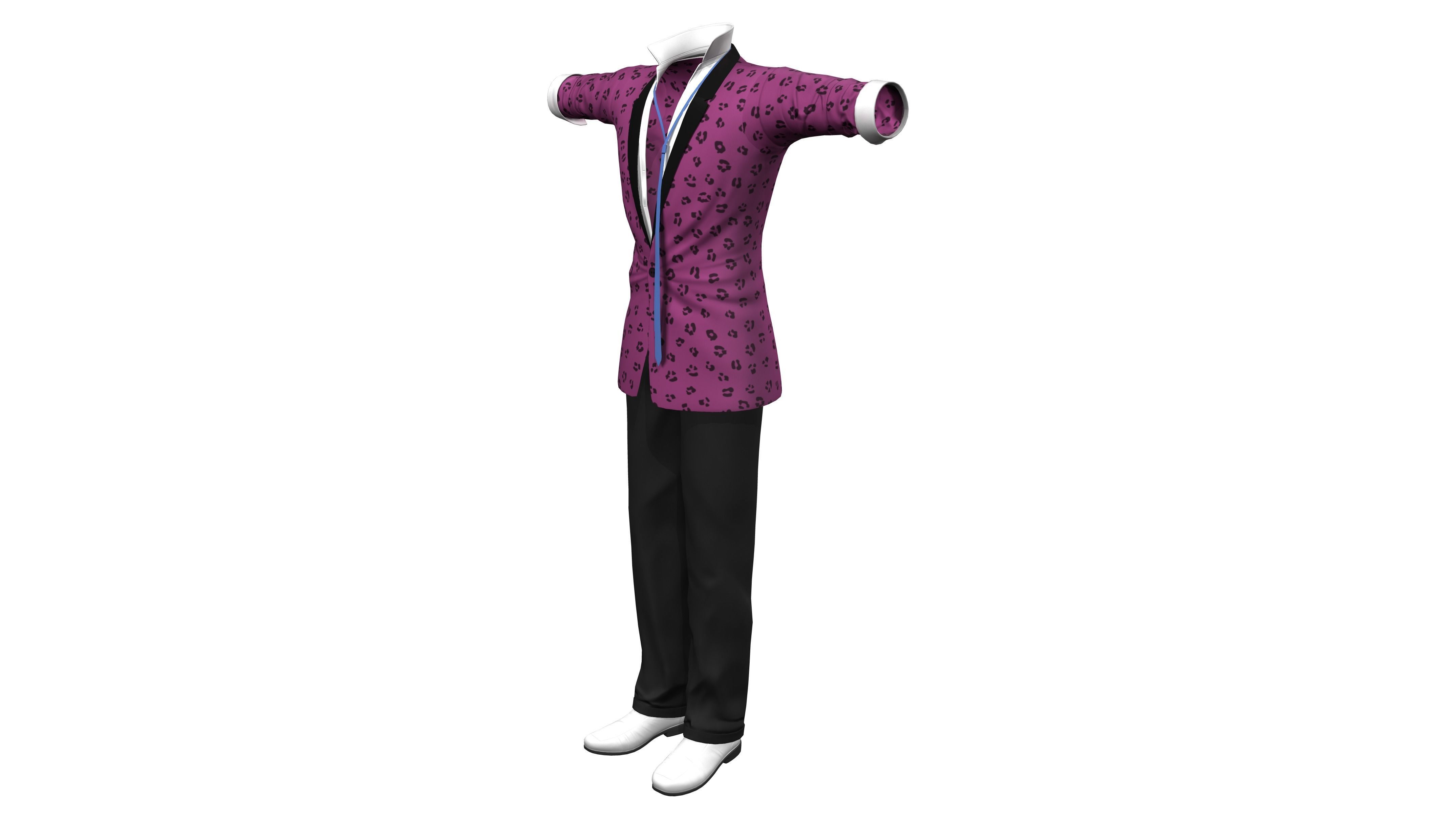 Men Colourful Retro Suit Jacket Pants Shoes Low-poly 3D model_2