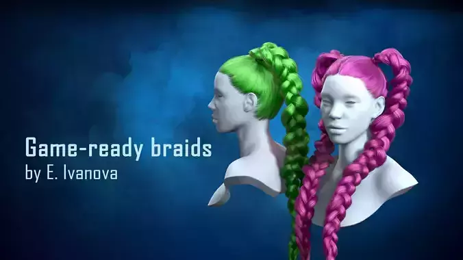 Long braids Low-poly 3D model