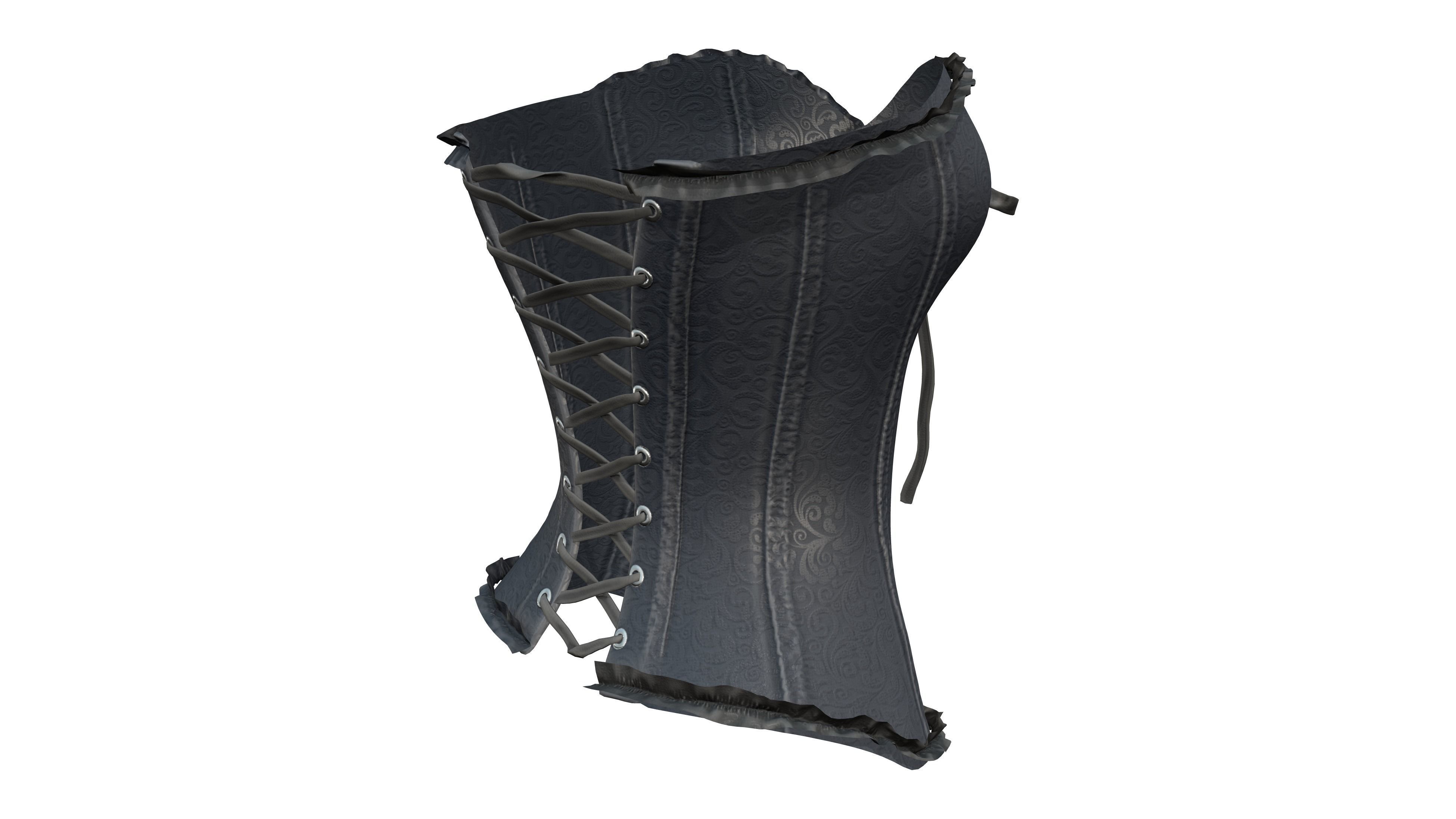 Damask Texture Lace Up Buttoned Up Black Corset Low-poly 3D model_6
