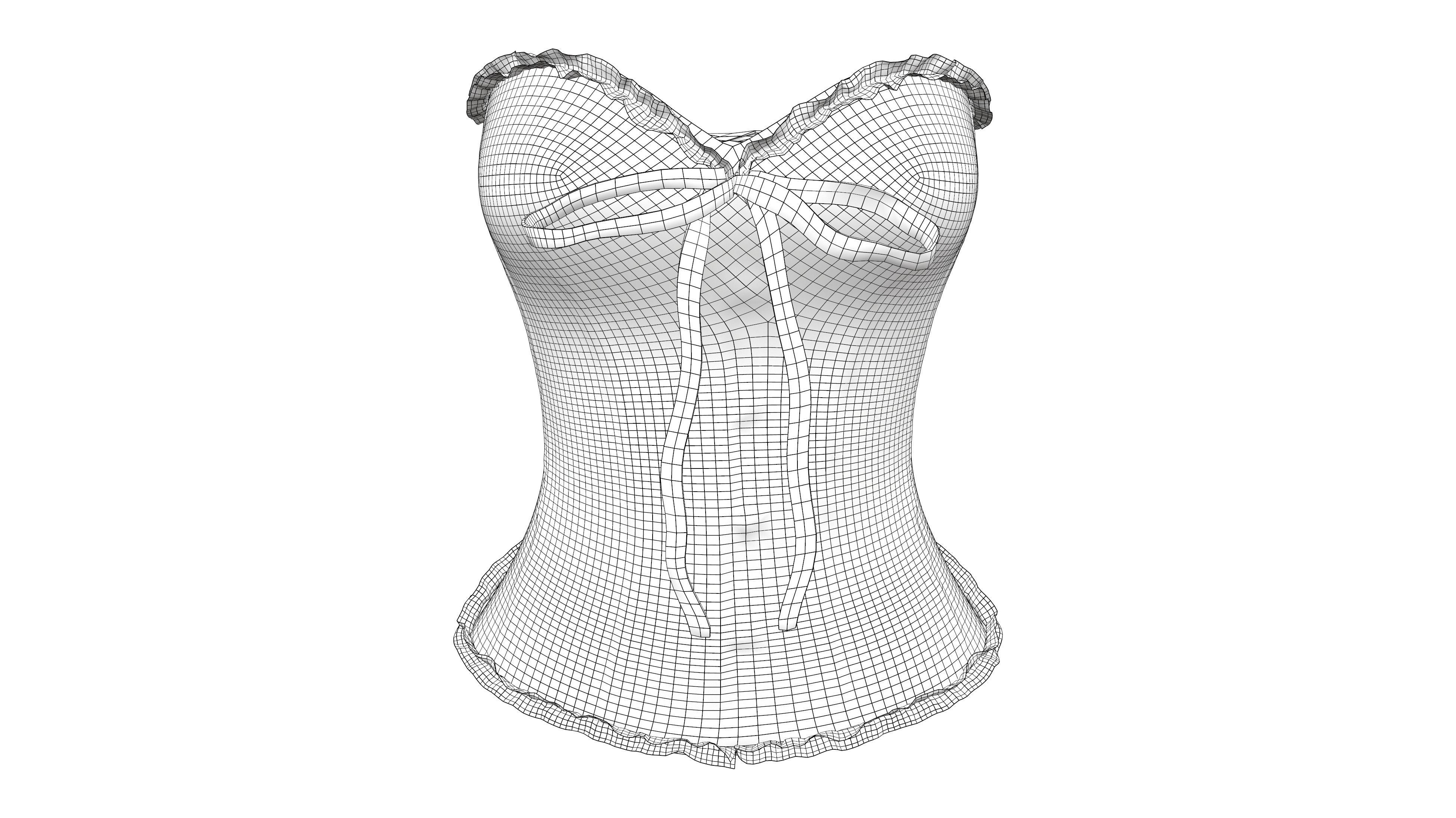 Damask Texture Lace Up Buttoned Up Black Corset Low-poly 3D model_7