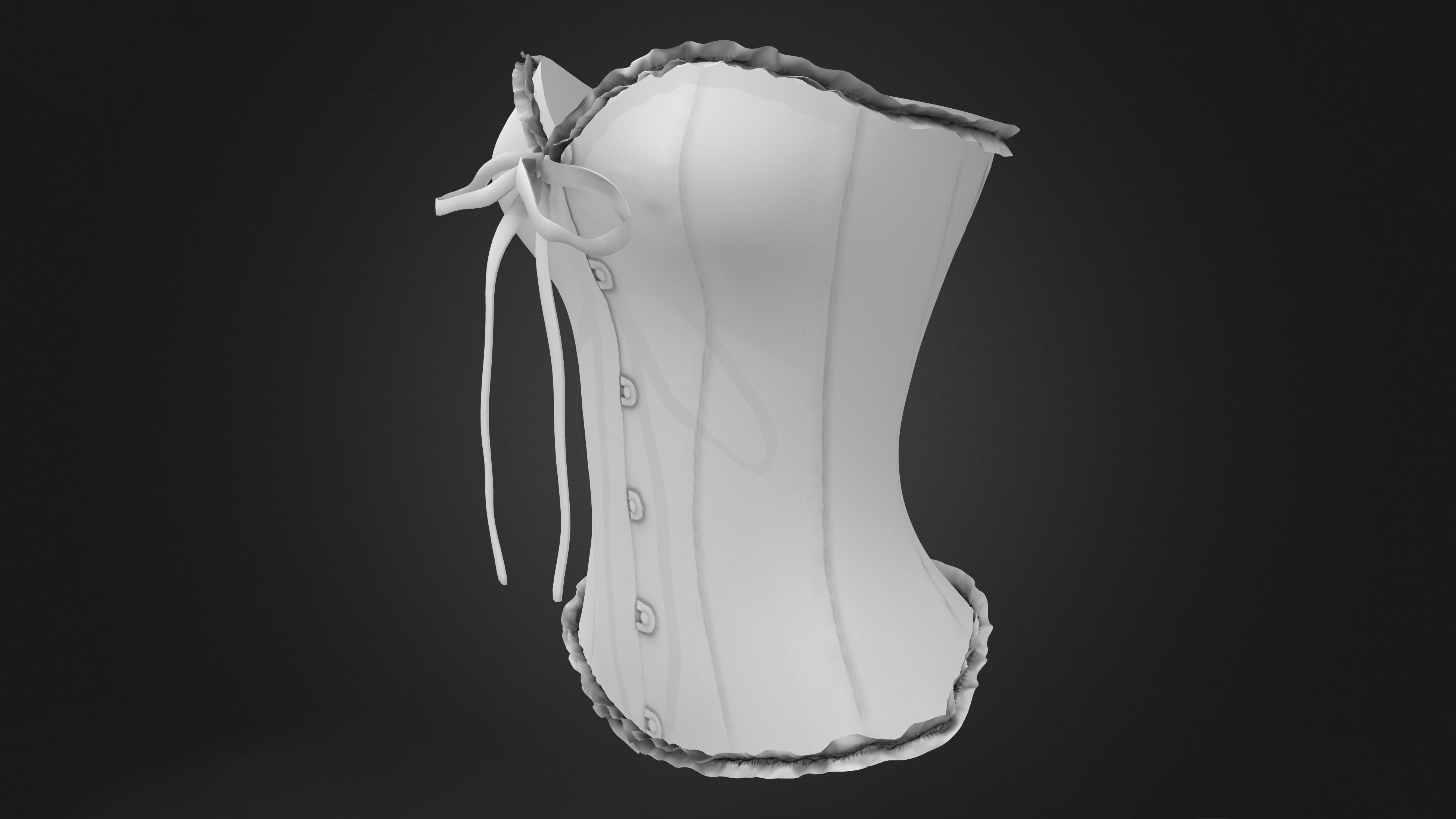 Damask Texture Lace Up Buttoned Up Black Corset Low-poly 3D model_9