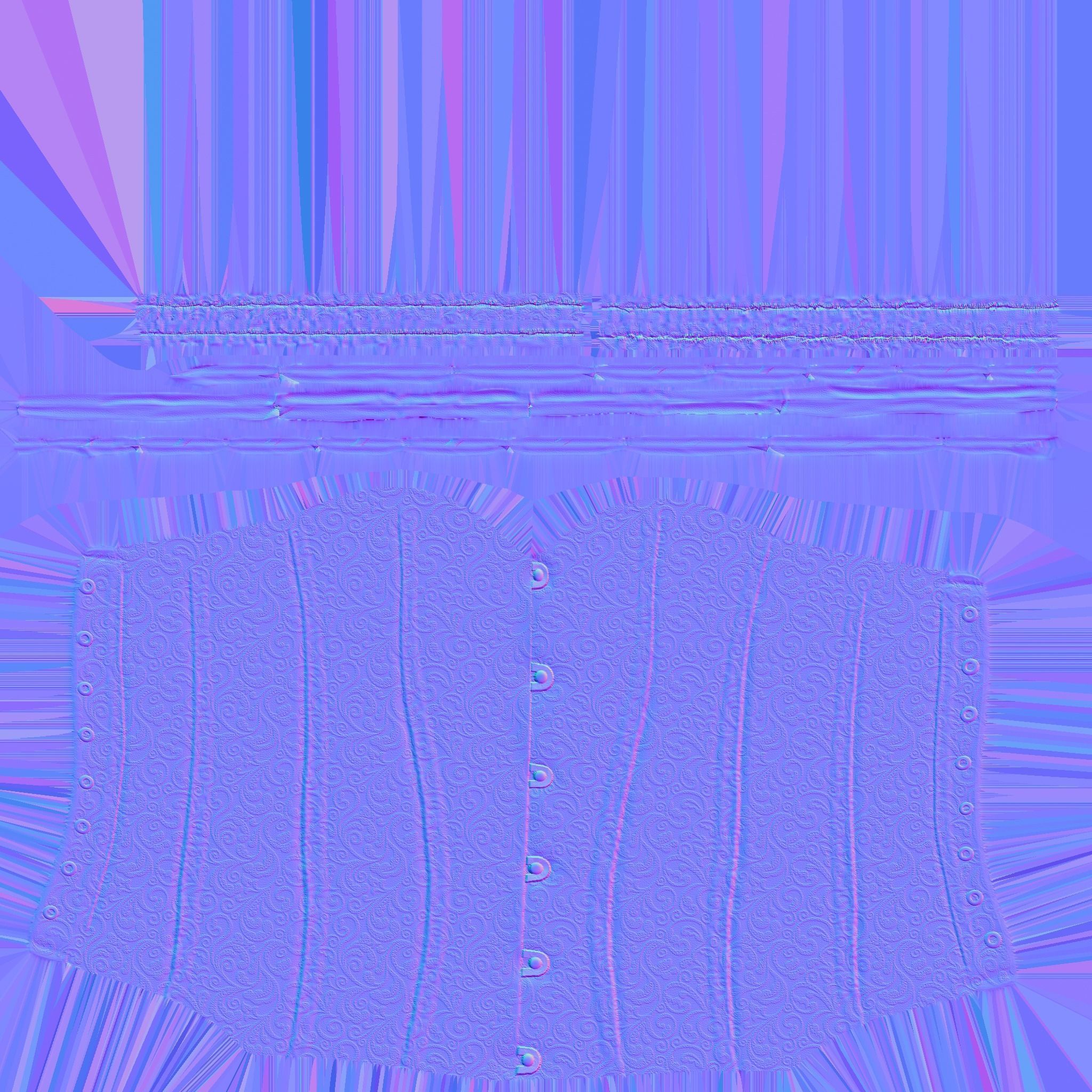 Damask Texture Lace Up Buttoned Up Black Corset Low-poly 3D model_11