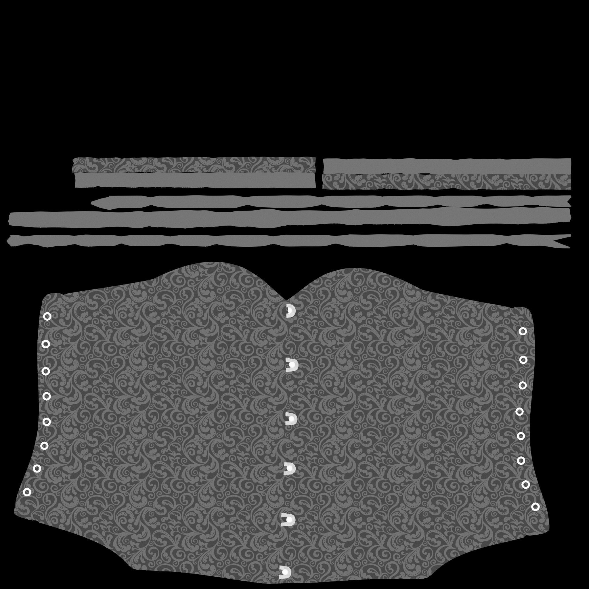 Damask Texture Lace Up Buttoned Up Black Corset Low-poly 3D model_12