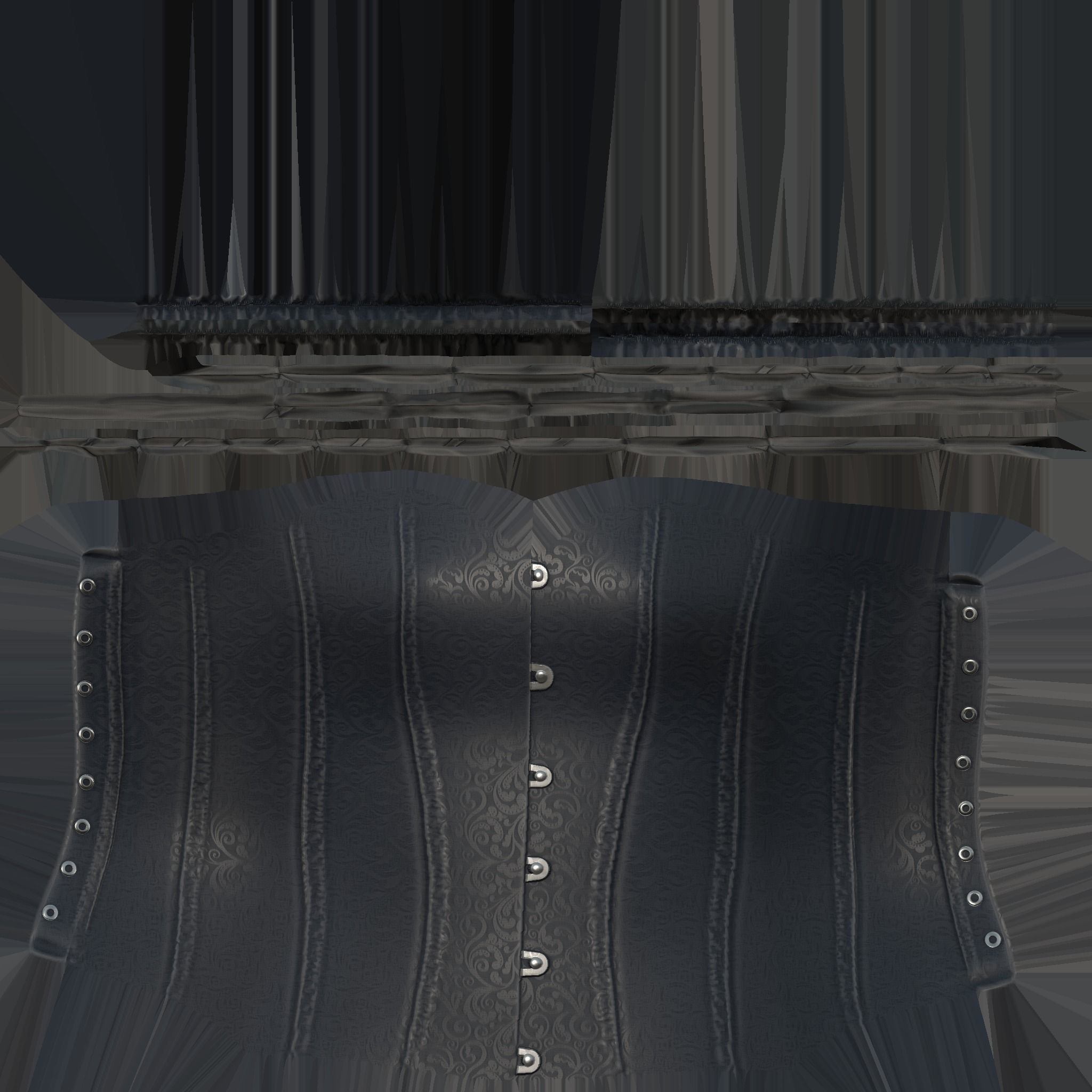 Damask Texture Lace Up Buttoned Up Black Corset Low-poly 3D model_10