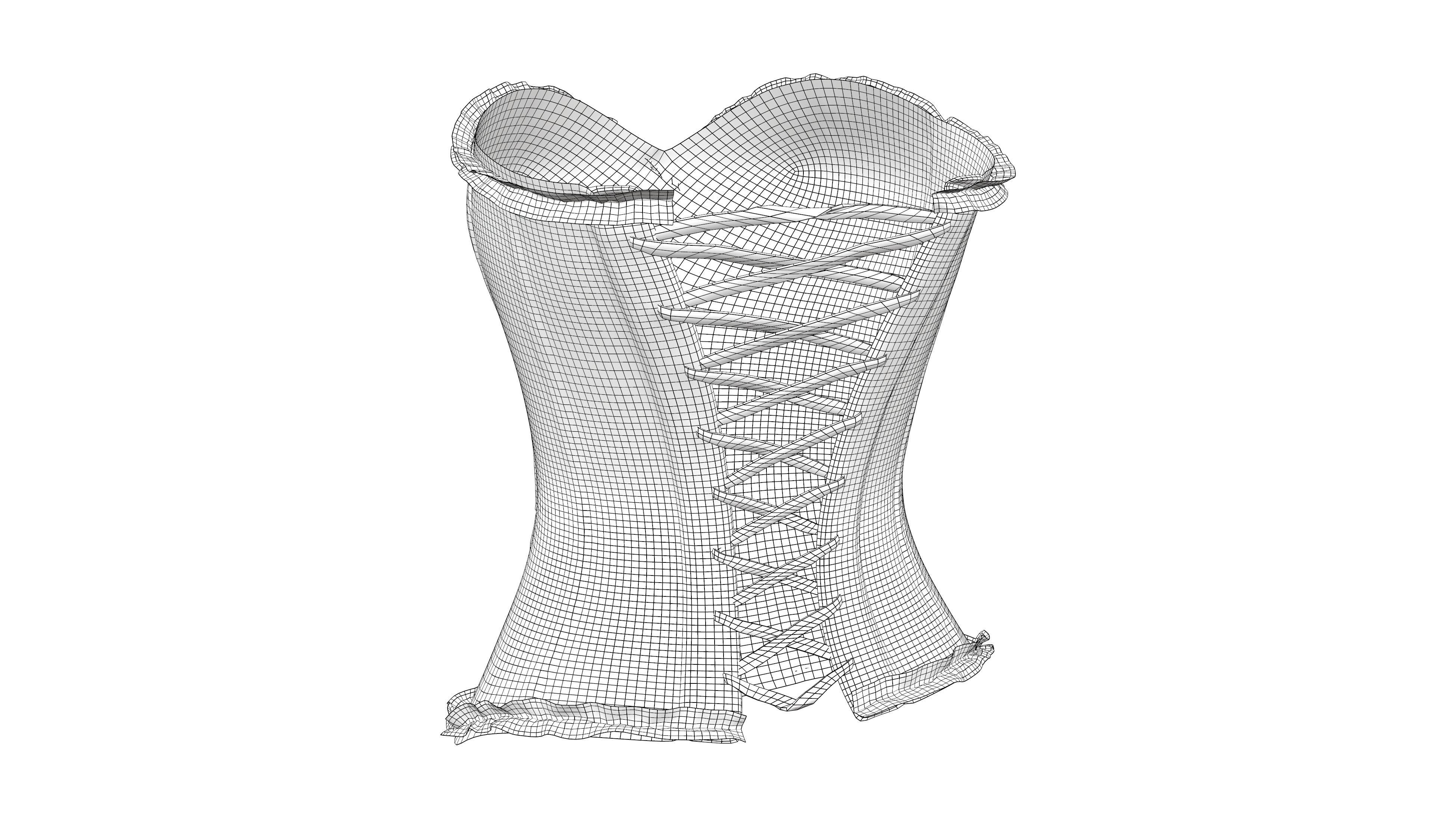 Damask Texture Lace Up Buttoned Up Black Corset Low-poly 3D model_8