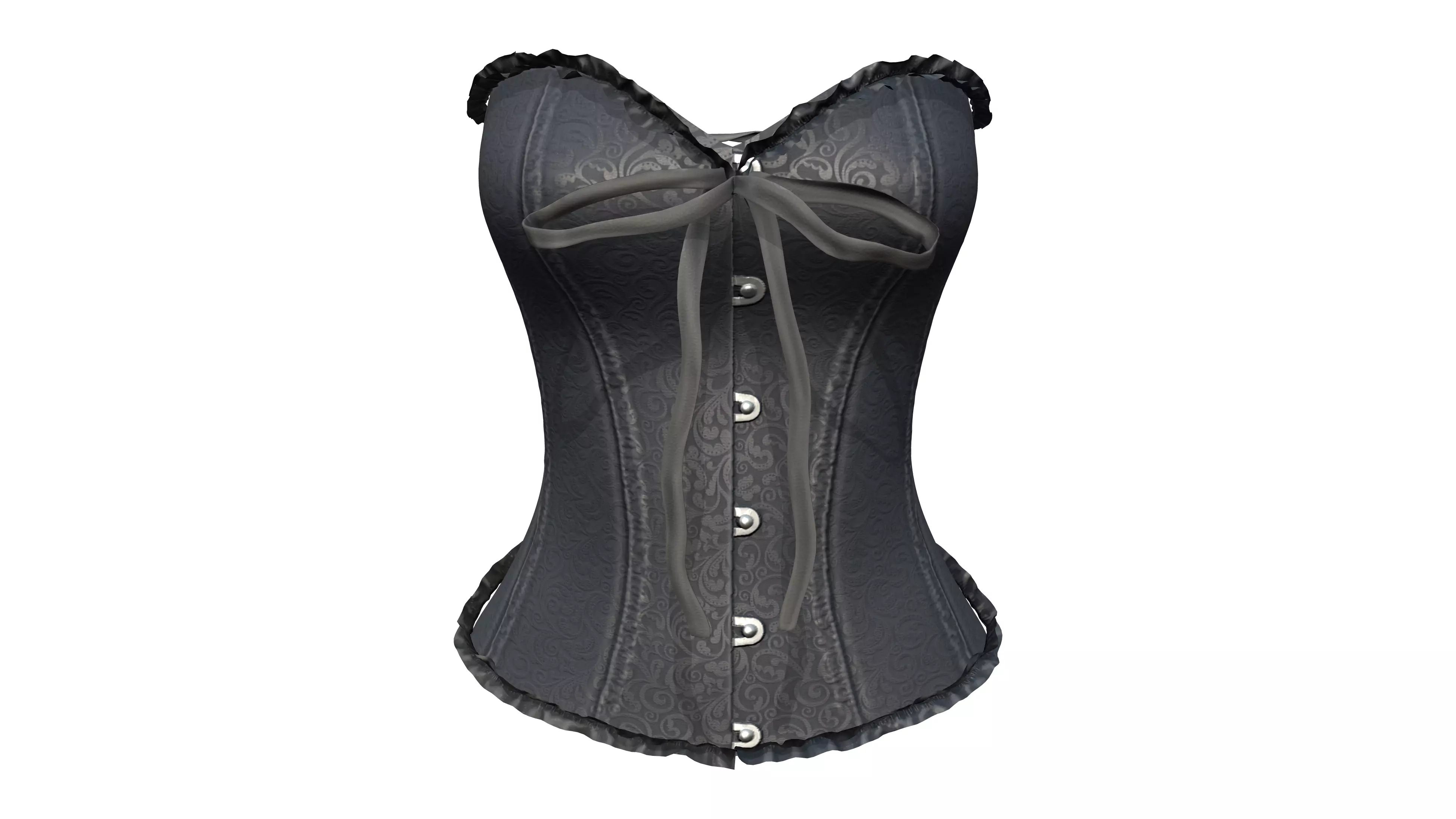Damask Texture Lace Up Buttoned Up Black Corset Low-poly 3D model_0