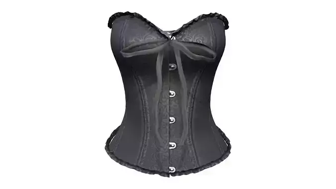 Damask Texture Lace Up Buttoned Up Black Corset