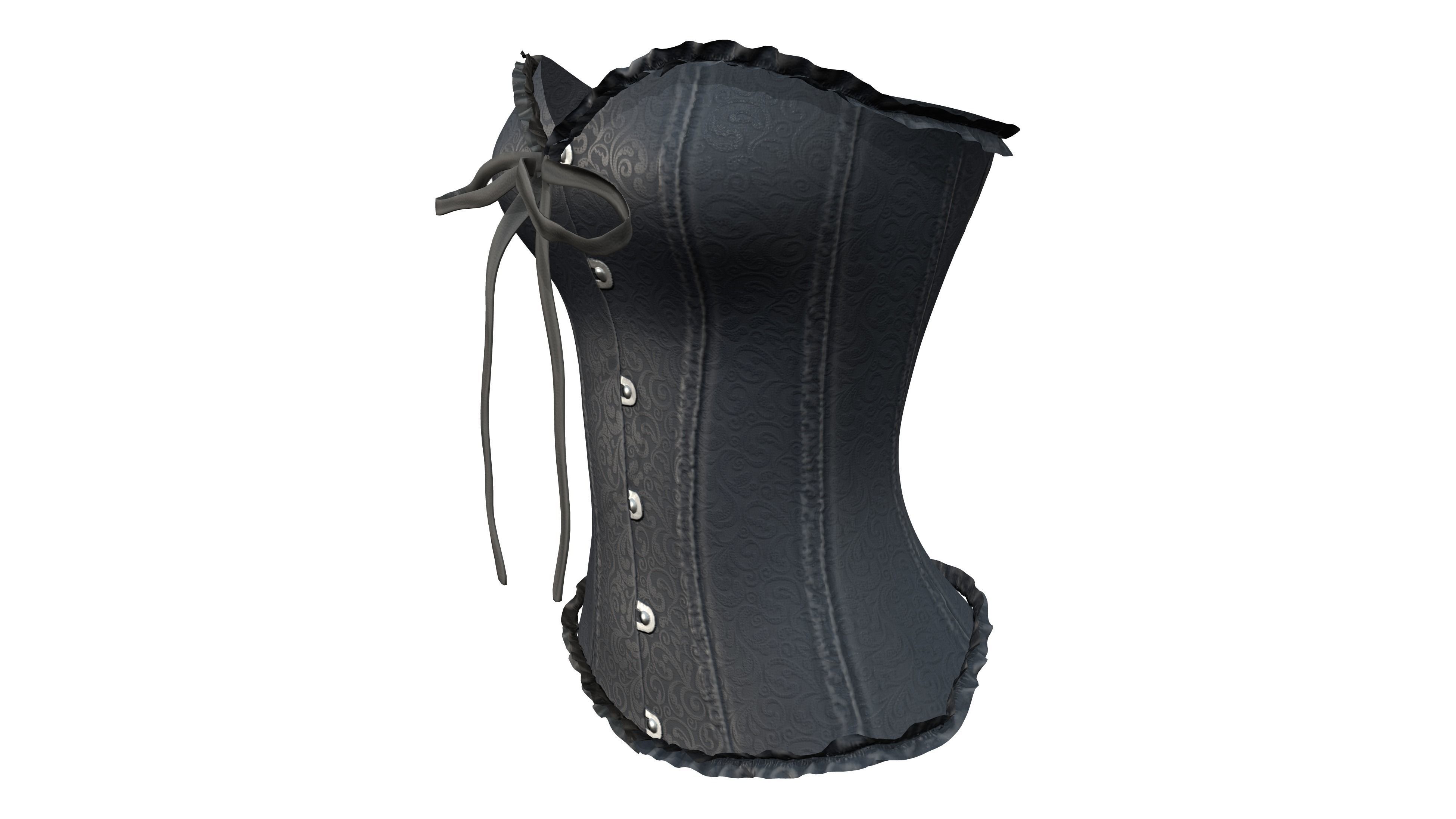 Damask Texture Lace Up Buttoned Up Black Corset Low-poly 3D model_3