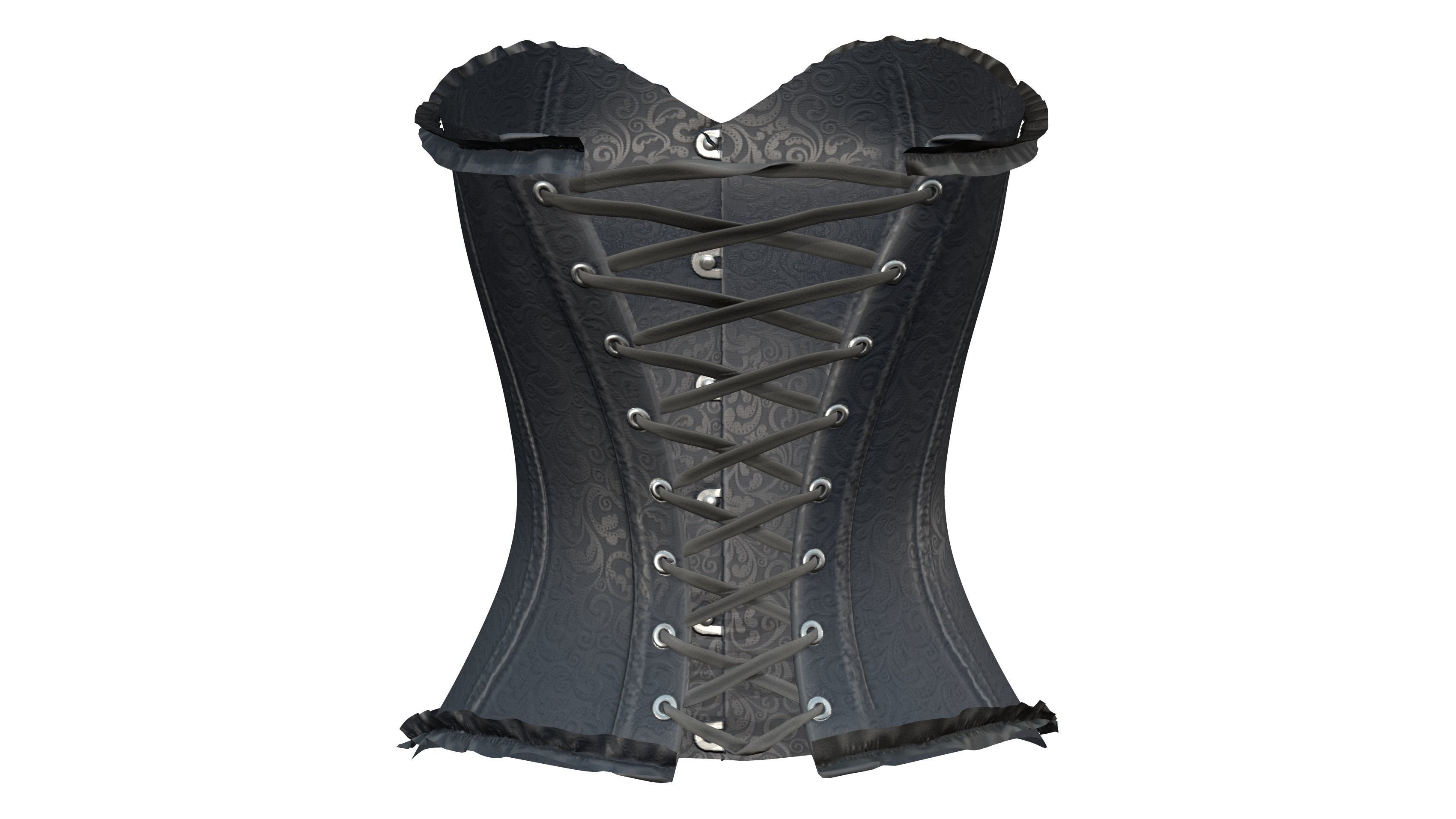 Damask Texture Lace Up Buttoned Up Black Corset Low-poly 3D model_5