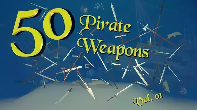 50 Low Poly Pirate Weapons Vol 01 Low-poly 3D model