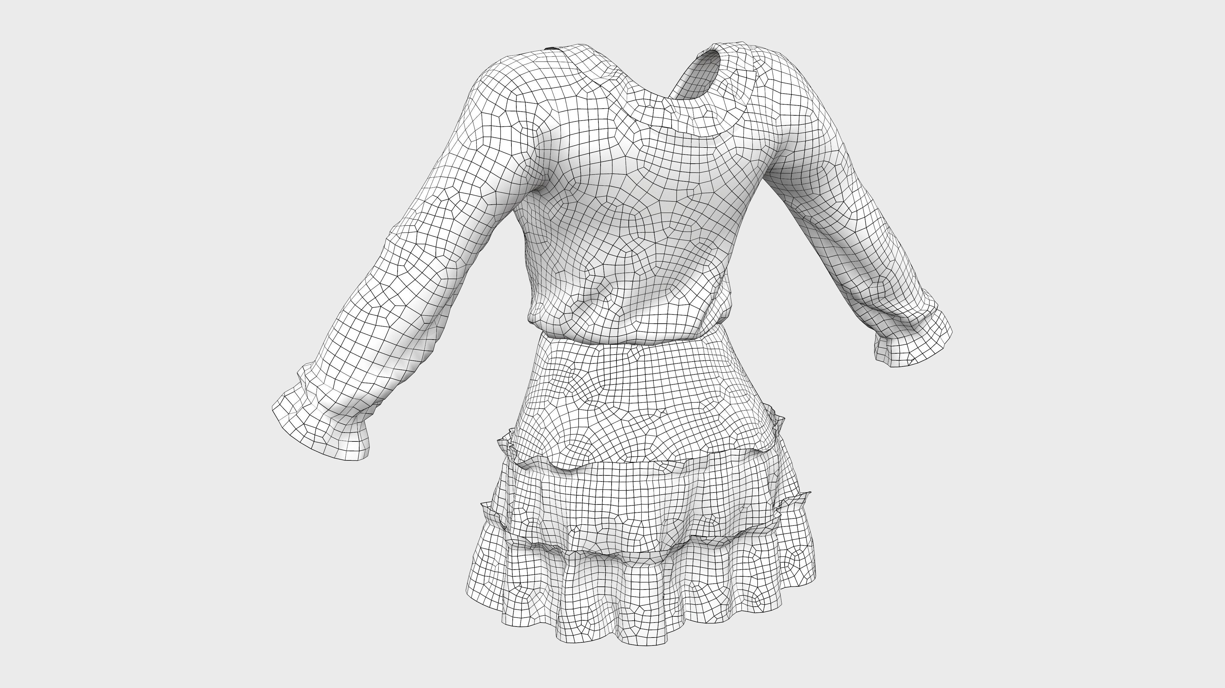 Ruffled Wrap Midi Dress Low-poly 3D model_9