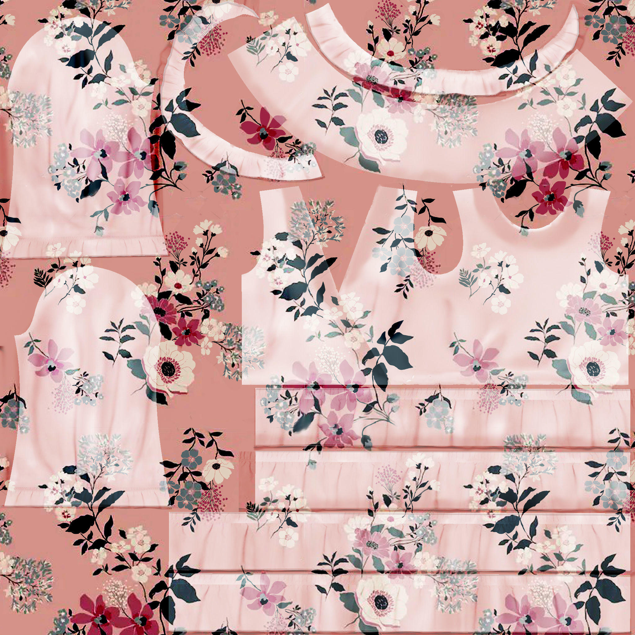 Ruffled Wrap Midi Dress Low-poly 3D model_12