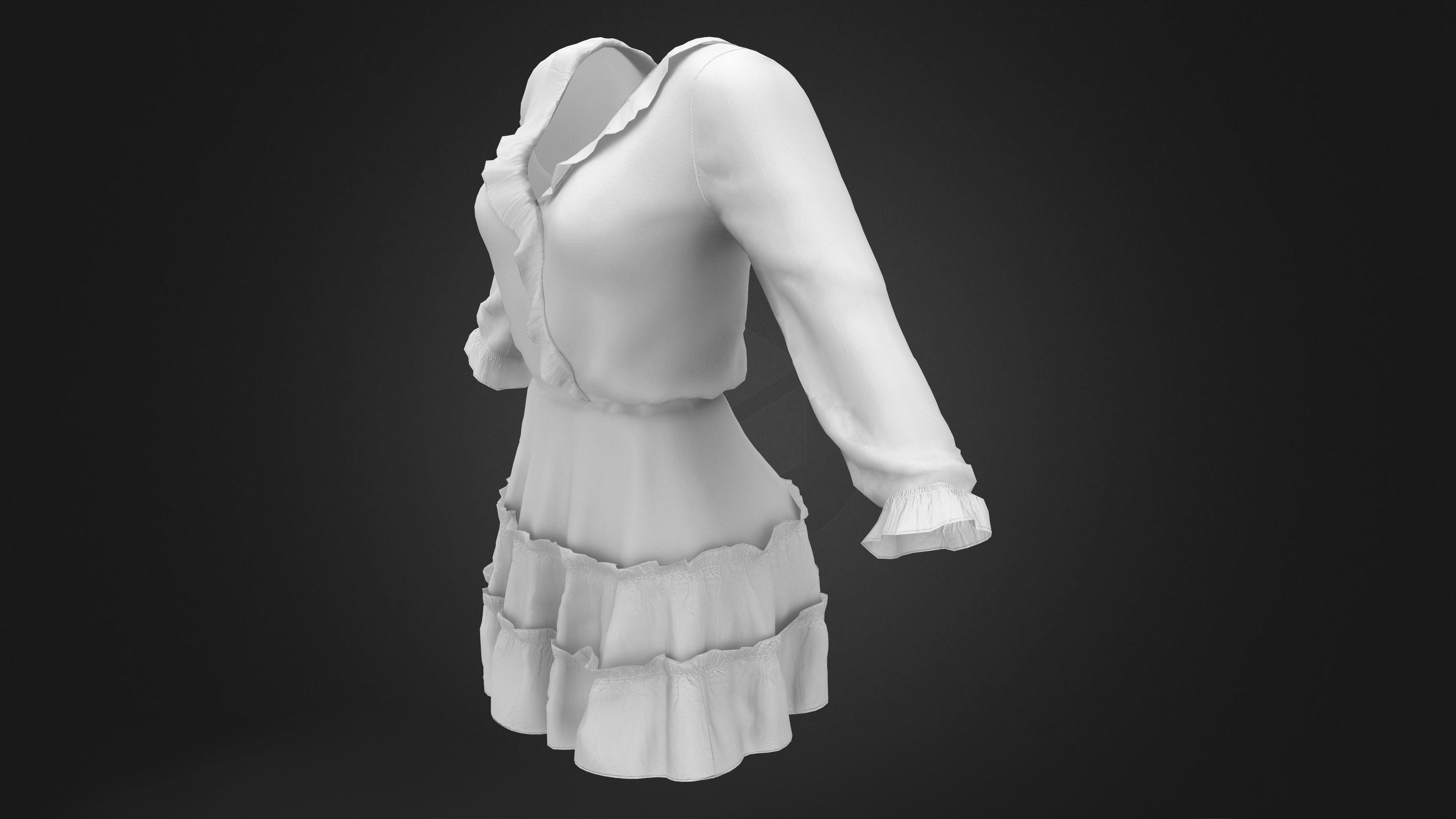 Ruffled Wrap Midi Dress Low-poly 3D model_10