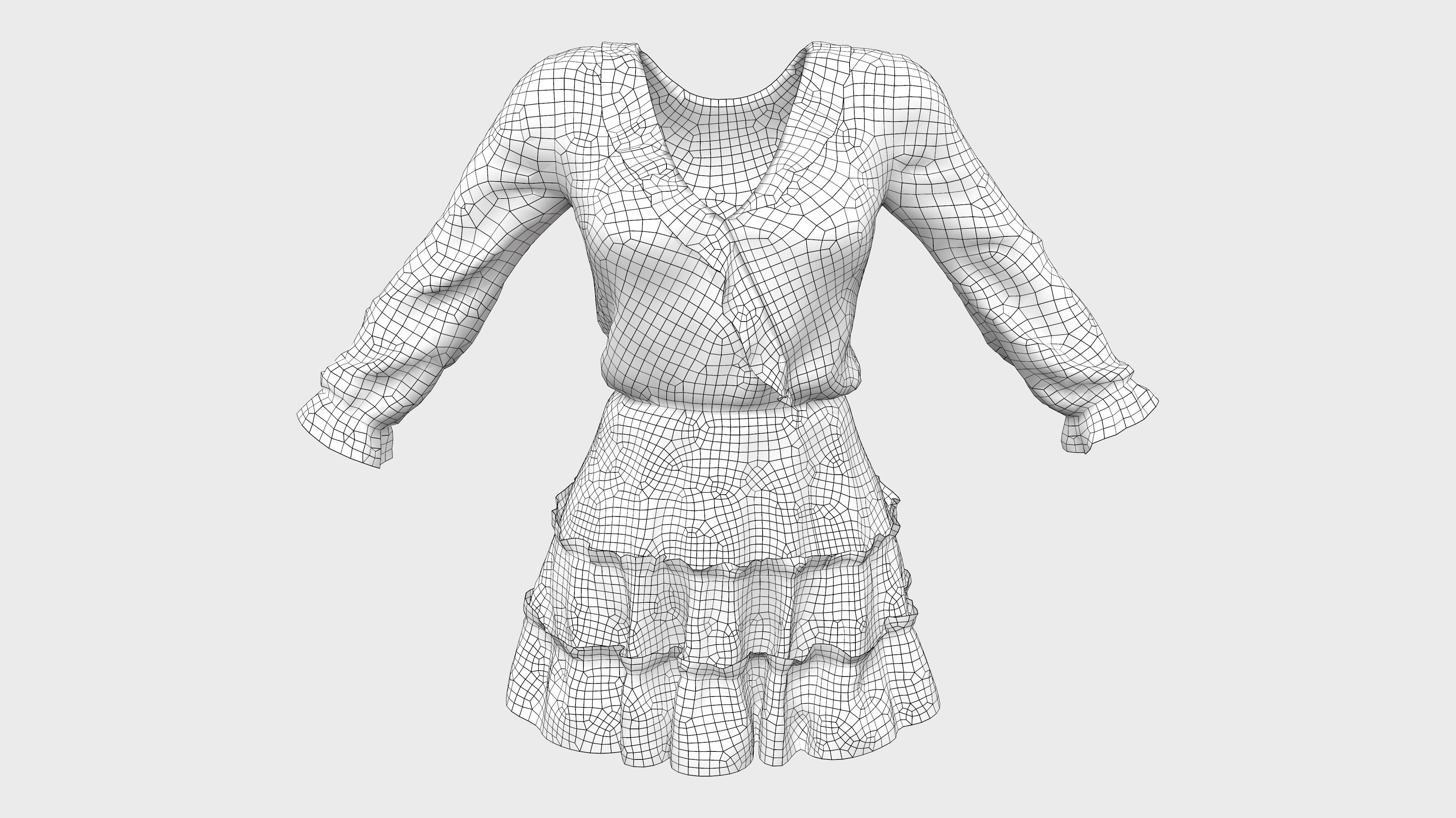 Ruffled Wrap Midi Dress Low-poly 3D model_8