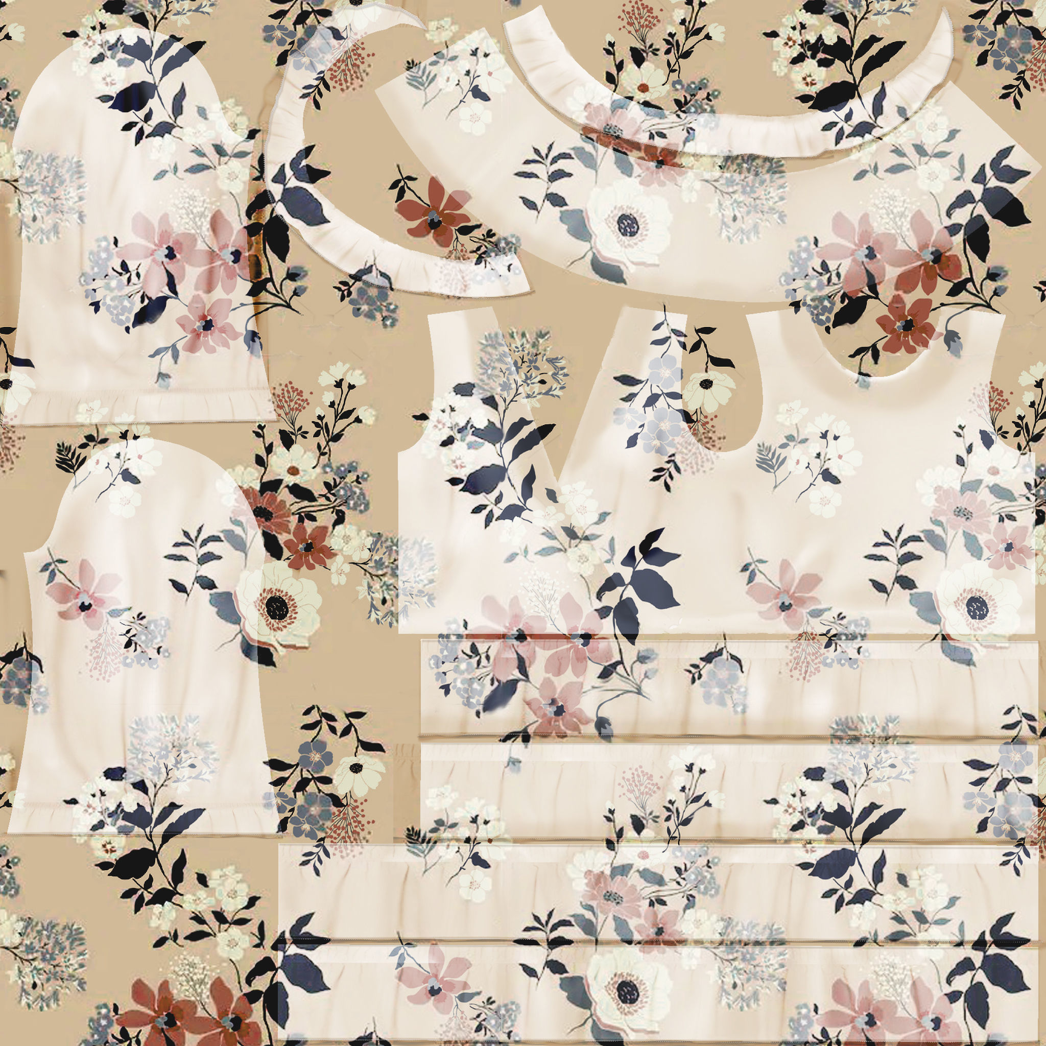 Ruffled Wrap Midi Dress Low-poly 3D model_13