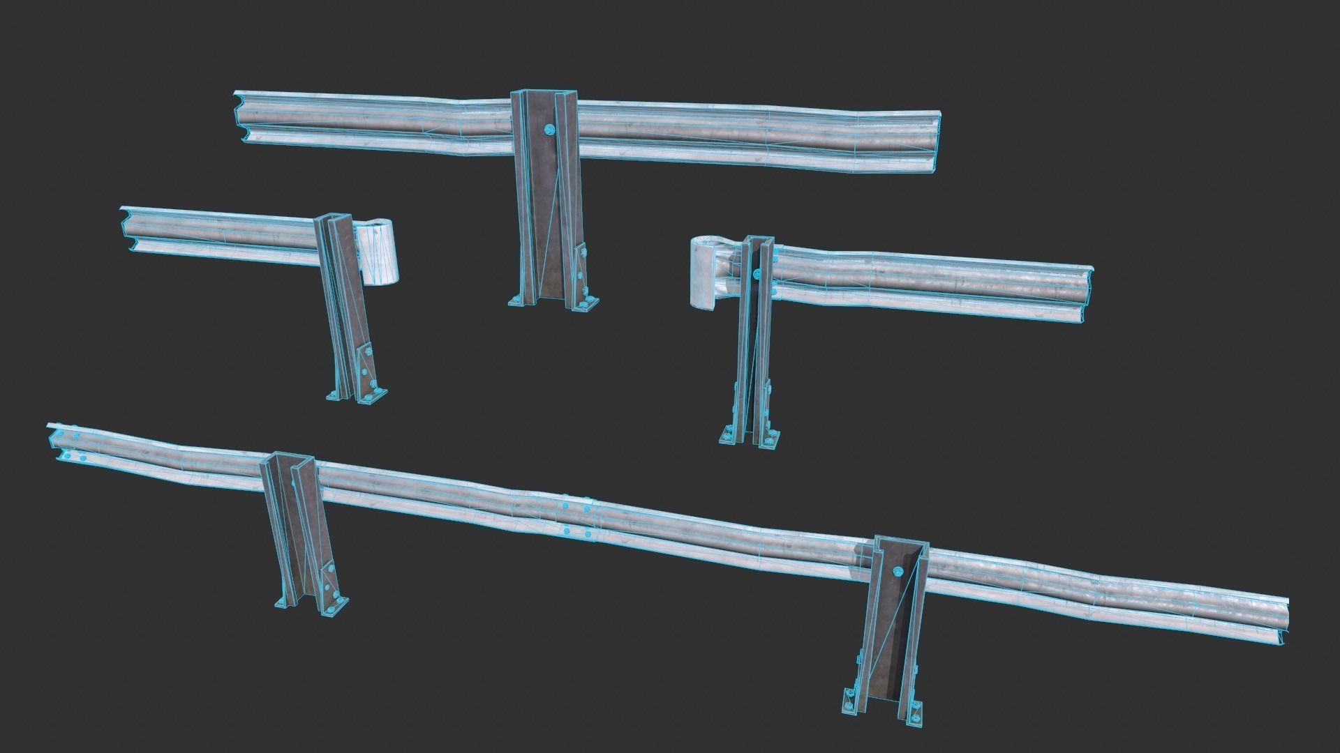 Road Fence Low-poly 3D model_3