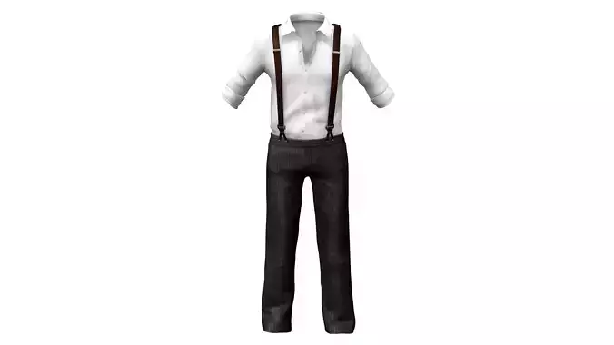 Men Rolled Up Sleeve Shirt And Pants With Suspenders