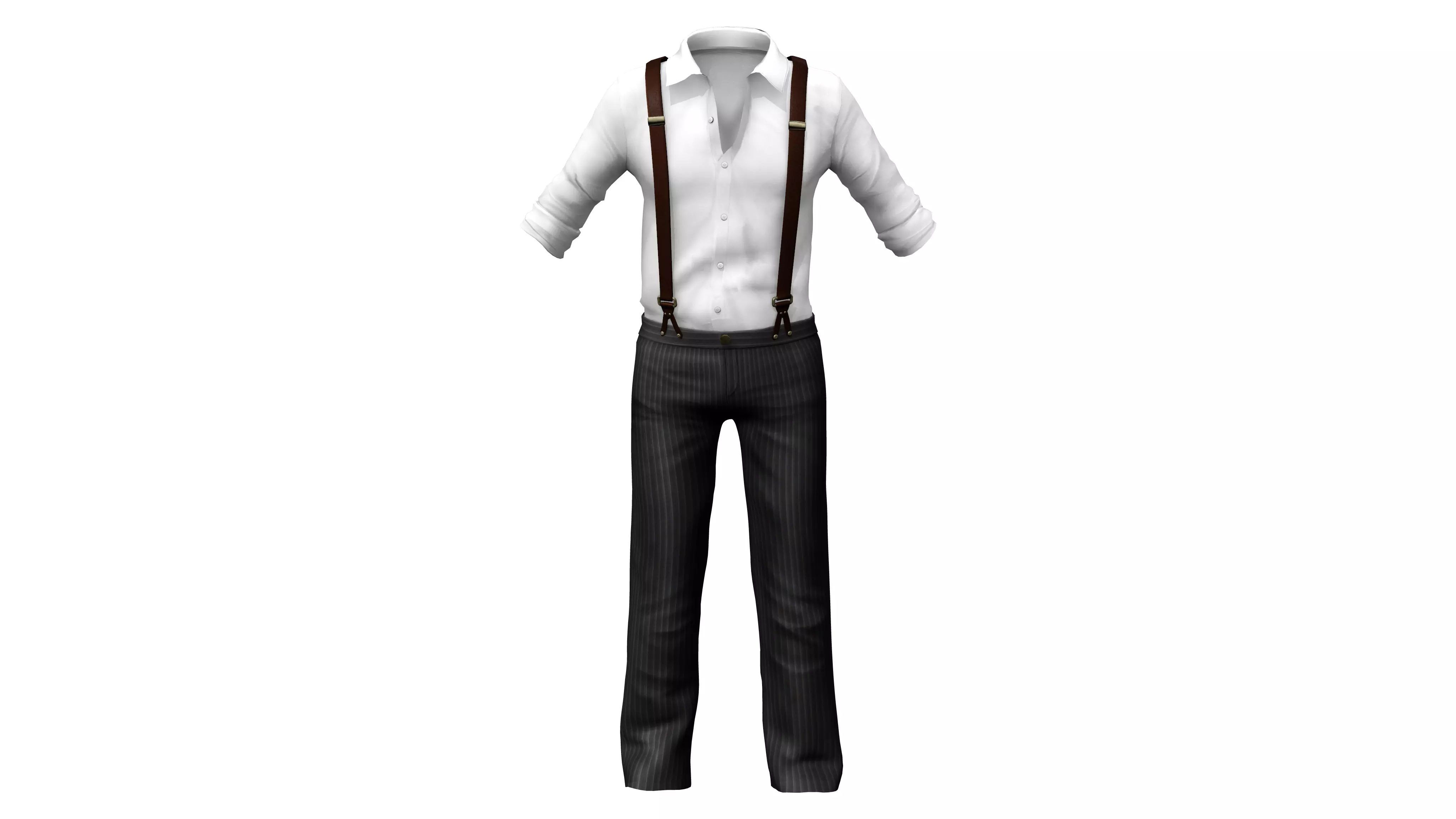 Men Rolled Up Sleeve Shirt And Pants With Suspenders Low-poly 3D model