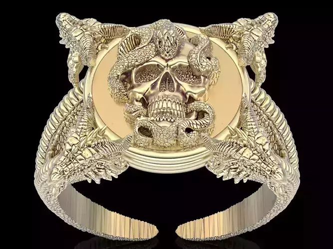 Skull dragon ring  gold printable jewelry 3D model