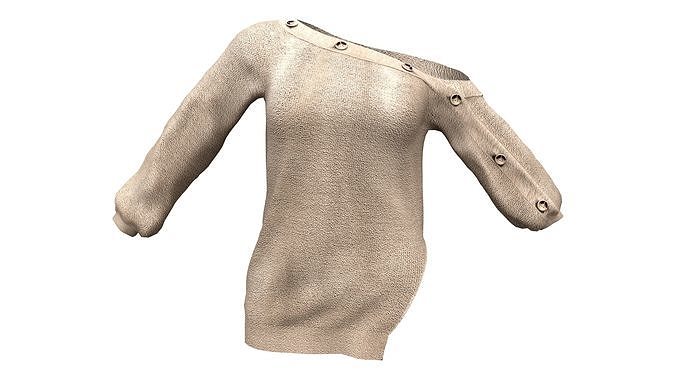 Off Shoulder Dress with Buttons Low-poly 3D model