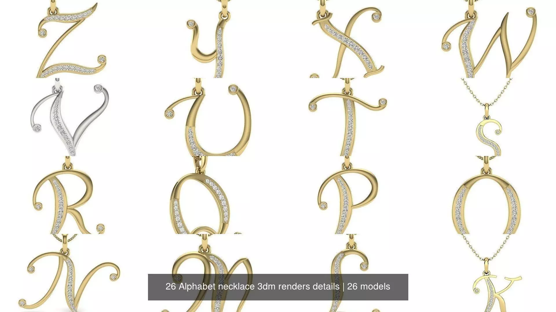 26 Alphabet necklace 3dm renders details 3D Model Collection_0