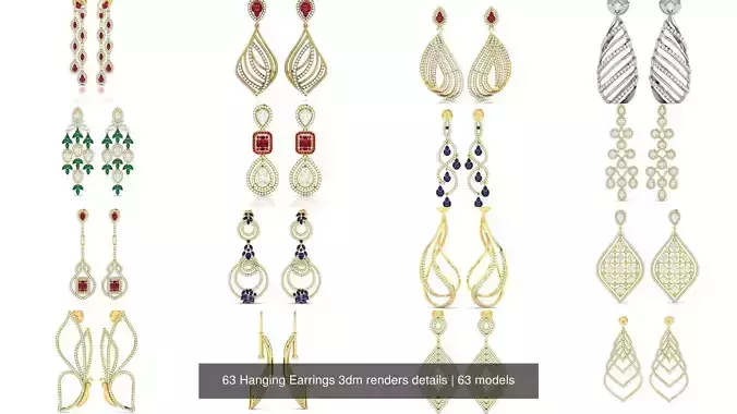 63 Hanging Earrings 3dm renders details 3D Model Collection