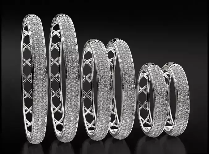Earrings circles 50 40 30 mm with diamonds 747 3D print model