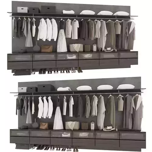 wardrobe closet with clothes and shoes