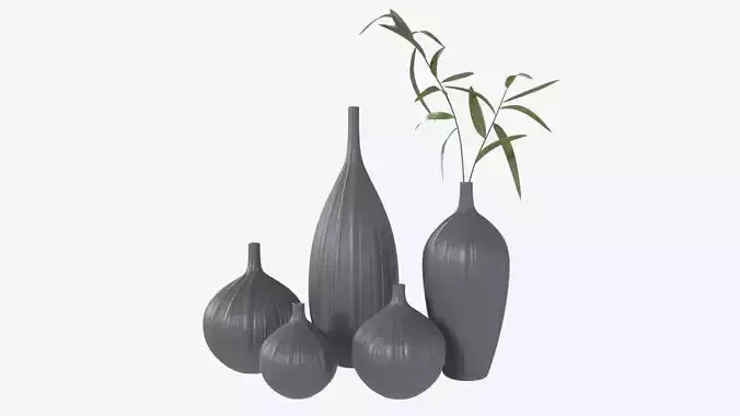 Ceramic dark vase set with plants