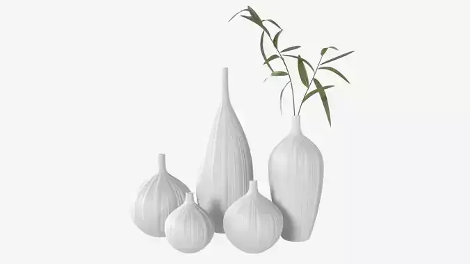 Ceramic white vase set with plants