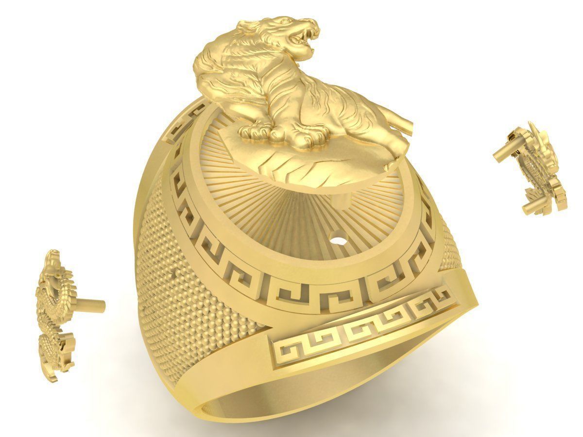 Luxury Tiger Dragon Signet Ring for Men 3655 3D print model_4