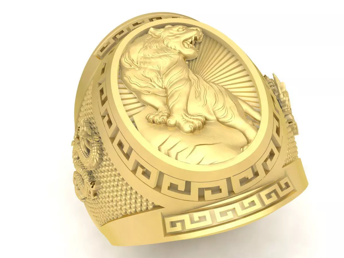 Luxury Tiger Dragon Signet Ring for Men 3655 3D print model_0