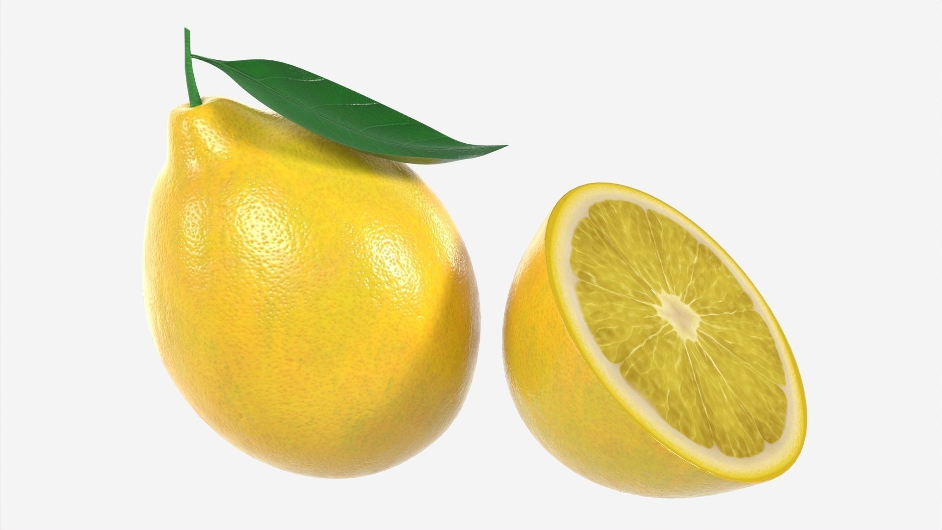 Fresh lemon with slice and leaf 02 3D model_1