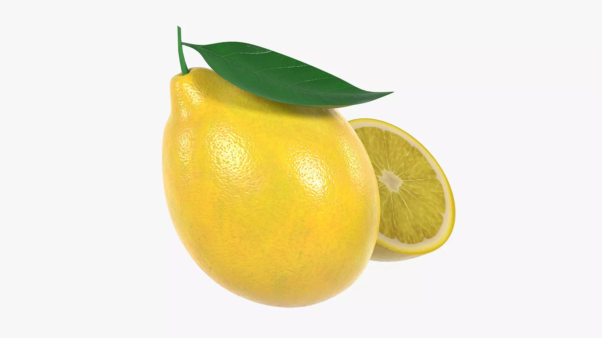 Fresh lemon with slice and leaf 02 3D model_0