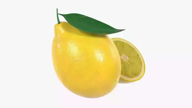 Fresh lemon with slice and leaf 02