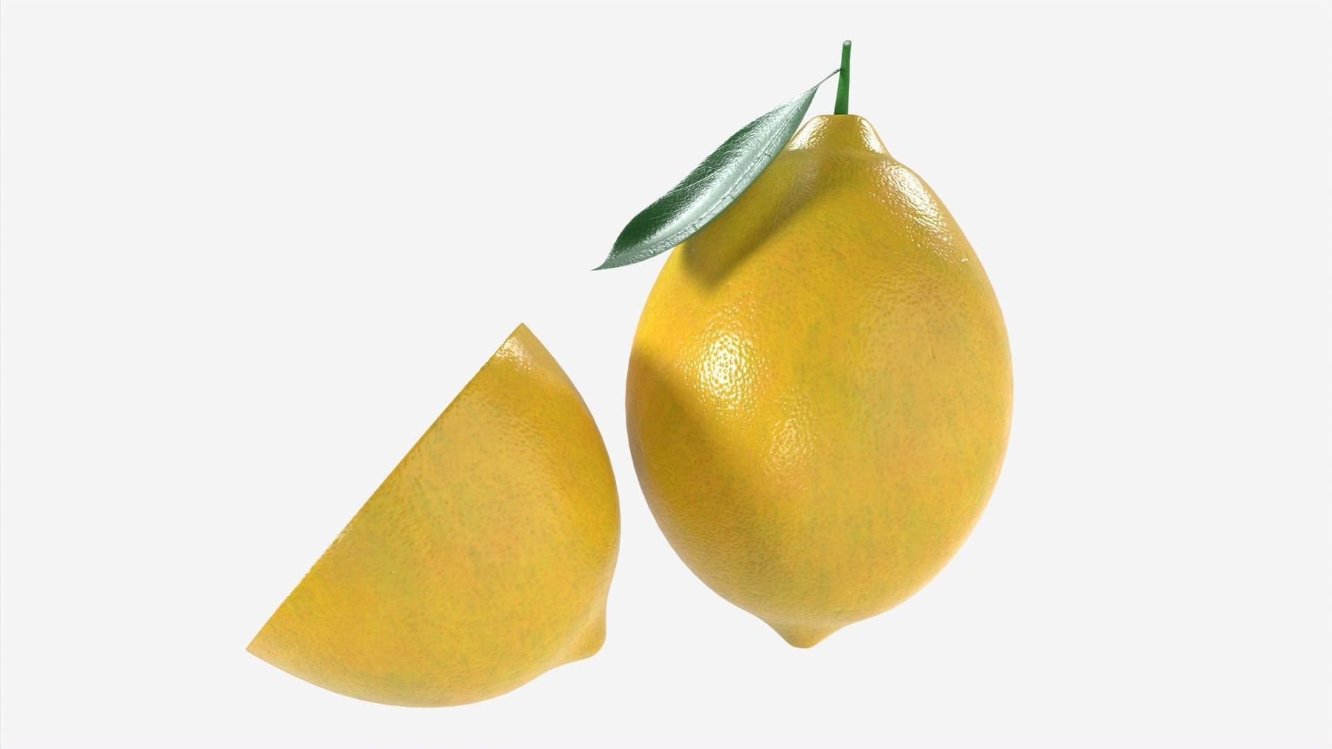 Fresh lemon with slice and leaf 02 3D model_3
