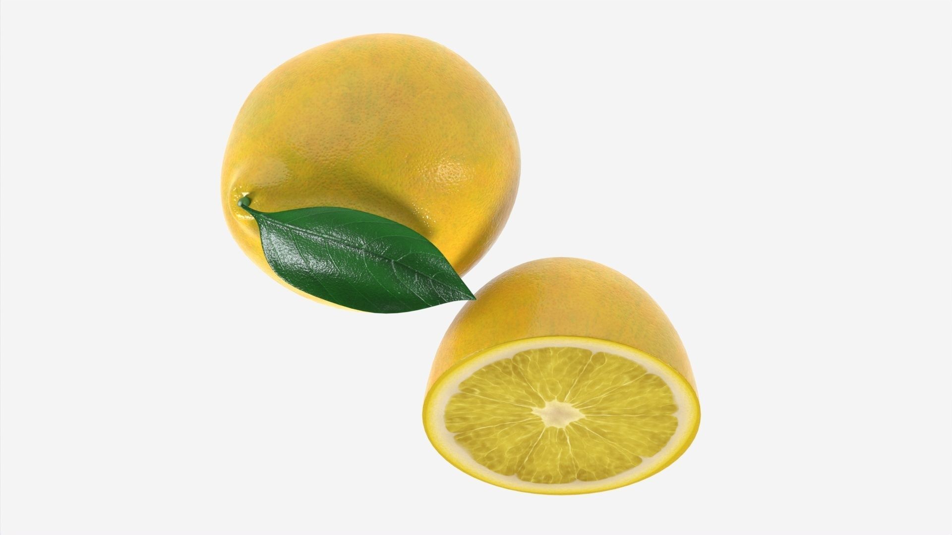 Fresh lemon with slice and leaf 02 3D model_5