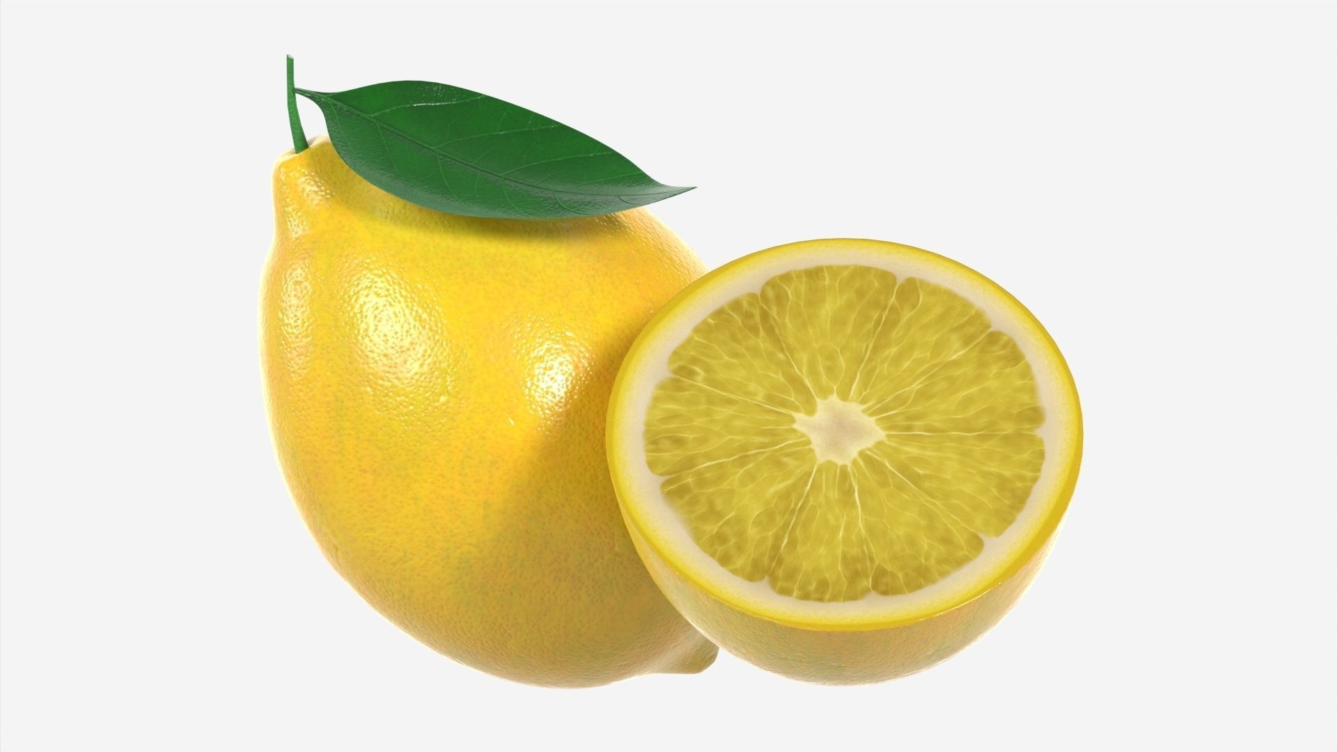 Fresh lemon with slice and leaf 02 3D model_4