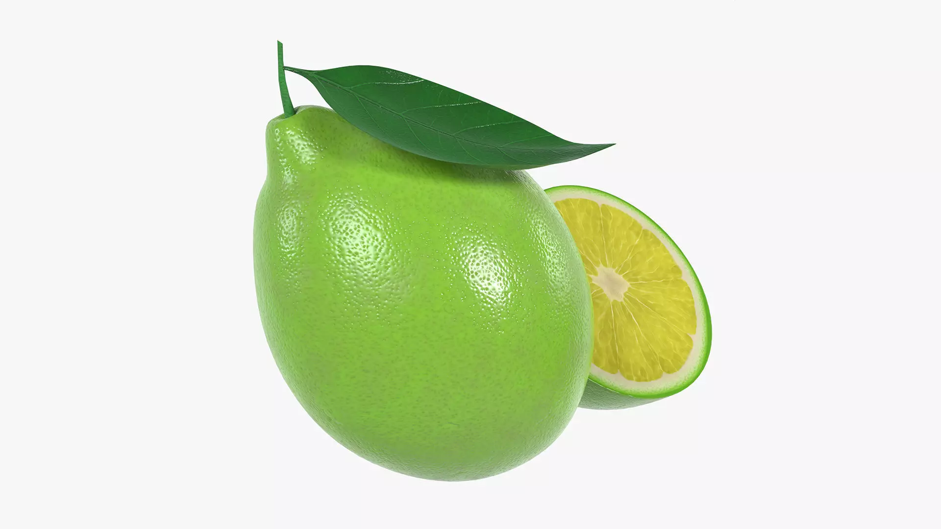 Fresh lemon with slice and leaf green 3D model_0
