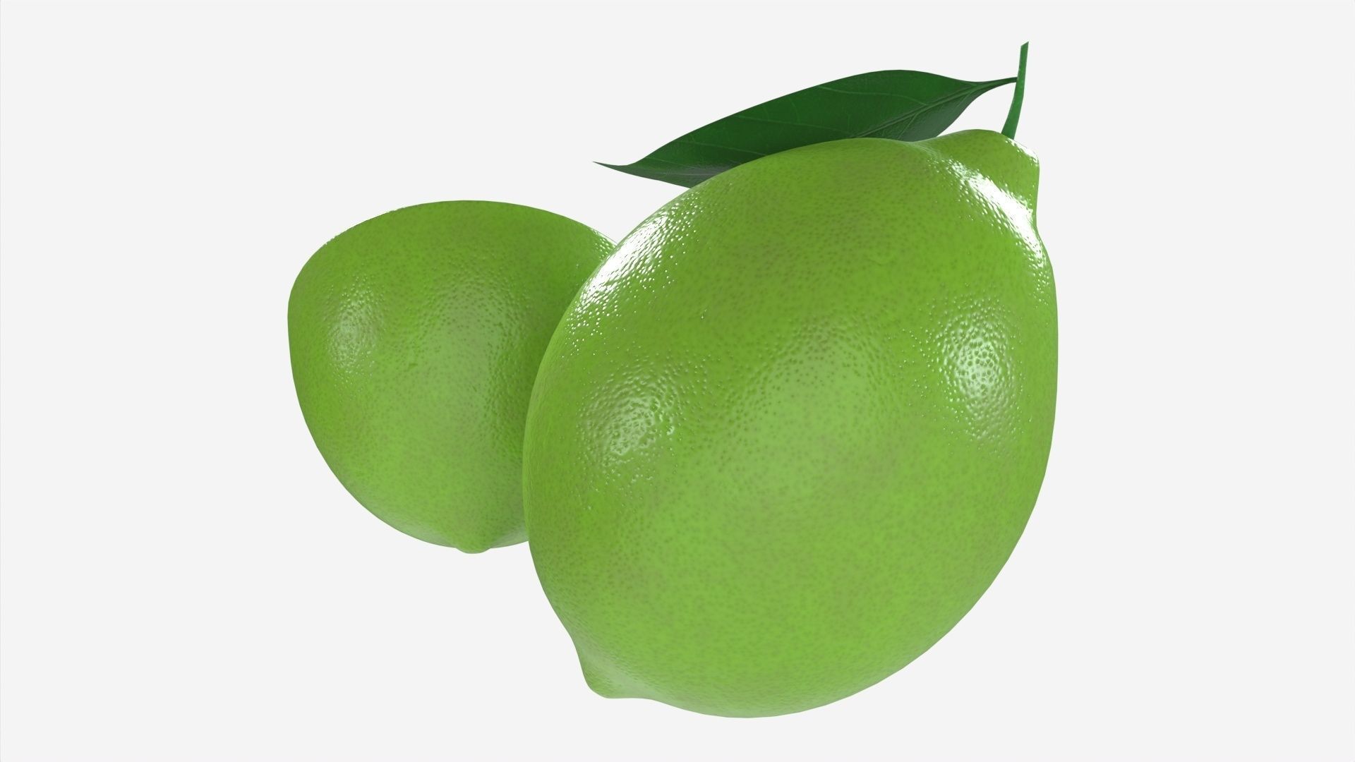 Fresh lemon with slice and leaf green 3D model_2