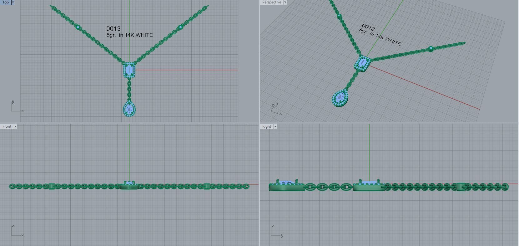 emerald and pear necklace with chain 0013 3D print model_3