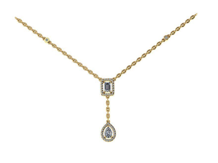 emerald and pear necklace with chain 0013 3D print model_1