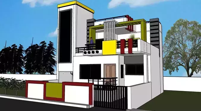 3D elevation of 2 storey building