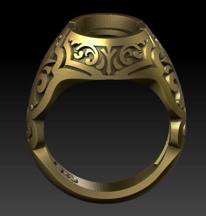 Men traditional rings with stones 3D print model_5