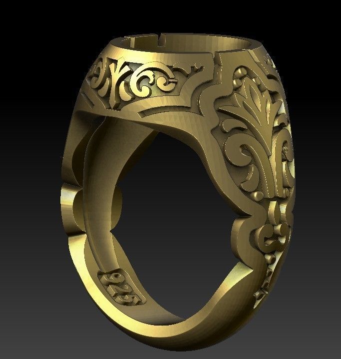 Men traditional rings with stones 3D print model_6